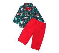 Tenue Noel Bebe Garcon 1-5 Ans Ensemble Enfant Garcon Chemise Manche Longue père Noël imprimé Haut Tops Mode Hiver Pantalon Habits Costume Vetement Cadeau Noel Garcon Pas Cher (Green, 2-3 Years)