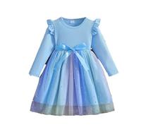 Tenue Noel Bebe Garcon 12 Mois Combinaison Noël - Robe De Princesse À Manches Longues Pour Petites Filles, Tenue De Noël, Avec Nœud, Nouvelle Automne 2024 (Blue, 5-6 Years)