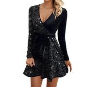 Tenue Noel Femme Chic Robe Cocktail Soirée Flocon Élégant Col en V Automne Habit Mes Commandes Noir M