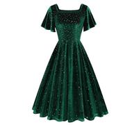 Tenue Noel Femme Grande Taille Tenue De Fete Femme Robe Jour De L an Noel Imprimée Chic Et Glamour Col en U Vêtements Automne Habit Femme Mes Commandes 1#Vert foncé S