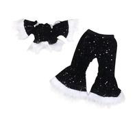 Tenue Paillettes Fille Concours Une Pièce Haut Une Pièce Brillant Anniversaire Soirée Pantalon Long Jambe Évasé Vêtements Corsage(Black, 6-12 Months)