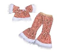Tenue Paillettes Fille Concours Une Pièce Haut Une Pièce Brillant Anniversaire Soirée Pantalon Long Jambe Évasé Vêtements Corsage(12-18 Months)