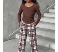 Tenue pour fille préadolescente, style décontracté minimaliste à blocs de couleurs, mode polyvalente pour le quotidien et l'école, automne/hiver 7Y,8Y,9Y,10Y,11Y,12Y,13YCarreauÉtoffe