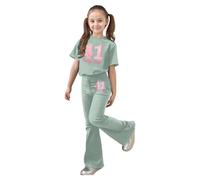 Tenue pour Filles Ensemble décontracté pour Fille avec Haut à Manches Courtes à nœud et Pantalon Long,idéal Jouer et se Sentir Bien au Quotidien.Deux pièces.