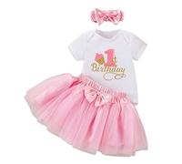 Tenue Premier Anniversaire Bébé Fille Lettre 1 Manches Courtes Combinaison Jupe Tutu Bandeau Cheveux Photo Fête Été Coton Mixte Trois Pièces(18-24 Months)
