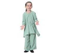 Tenue Priere Fille - Ensemble Robe Abaya pour Filles Musulmanes Pantalon Ample Et Fluide Tenue De Tous Les Jours Style Sud-Est Asiatique Tenue Confortable pour Enfants (Light Green 10-11 Years)