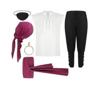 Tenue Renaissance Halloween Chemise Pantalon Ceinture Eye Patch Boucle | Accessoires de costume de pirate pour bal masqué, fête, spectacle, festival