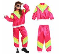 Tenue rétro des années 80 et 90 - Bouton de bain - Survêtement - Pour homme et femme - Carnaval et carnaval - Survêtement de jogging, Rose, M-L