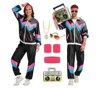 Tenue rétro des années 80 et 90 pour homme et femme, costume disco, ensemble de vêtements de sport, tenues de jogging, costume d'entraînement streetwear, costumes tendance (Noir, XXL)