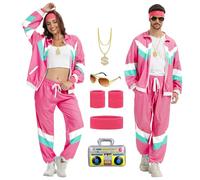 Tenue rétro des années 80 et 90 pour homme et femme, costume disco, ensemble de vêtements de sport, tenues de jogging, costume d'entraînement streetwear, costumes tendance (Rose Rouge, XXL)