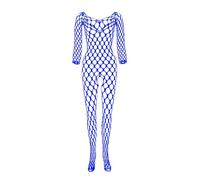 tenue sexy femme coquine hot ouverte entrejambe lingerie érotique curvy bodystocking catsuit filet manche longue combinaison femme moulante collant bas resille body transparent (Blue, One Size)