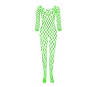 tenue sexy femme coquine hot ouverte entrejambe lingerie érotique curvy bodystocking catsuit filet manche longue combinaison femme moulante collant bas resille body transparent (Green, One Size)
