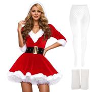 Tenue Sexy Femme - Costume De Père Noël pour Une Robe De Soirée Festive Lingerie avec Manches Et Bas pour Un Spectacle De Noël (White M)