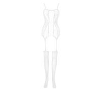 Tenue Sexy Femme érotique Hot Resille Bodystocking Catsuit Filet Lingerie Sexy Femme Coquine Hot Body Dentelle Femme Dos Nu Transparent Combinaison Femme Moulante Collant Bas (White, One Size)
