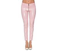 Tenue Sexy Femme Plus La Taille en Cuir Sexy Brillant Leggings Femmes PVC Zipper Punk Rock Disco Legging Latex Skinny Crayon Pantalon Noir Pantalon Chaud-Rose_M