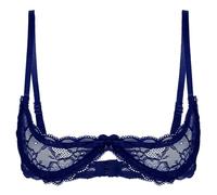 Tenue Sexy Lace Bra Tops Brassiere Voir À Travers des Sangles Spaghetti Transparentes, Bleu Marine, 3XL