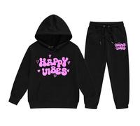 Tenue Sport Deux Pièces Enfant Garçon Fille Océan Graphique Pullover Sweat à Capuche Haut Pantalon Mode Ensemble Ville Nom Vêtements Corsage(Black, 130)