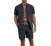 Tenue Sport Homme, Ensemble Deux PièCes DéContracté Chemise à Manches Courtes Et Short Respirant Tenue D'éTé Confortable