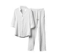 Tenue Sport Hommes - Ensemble Compression Homme Jogging Pull-Over Blanc Sweat Capuche Homme Tee Shirt Compression Legging Haut et Pantalon Jogging Kungfu Tai Chi Tendance Confortable