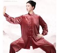 Tenue Tai Chi en velours pour adultes, ensemble Kung Fu, Costume de spectacle d'arts martiaux traditionnels, chemise à manches longues et pantalon, Costume Tang Bleu