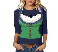 Tenue traditionnelle bavaroise Oktoberfest Dirndl - T-shirt amusant imprimé pour la fête de la bière - Hauts fines tendance à manches sept-quarts avec col rond - Vêtements d'été confortables