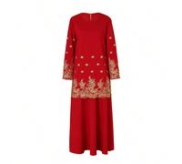 Tenue traditionnelle malaise : pull col rond à manches longues avec broderie or massif + jupe style néo-chinois vintage pour service de thé de mariage, ensemble 2 pièces L,M,S,XSBlocs de couleur,Flora