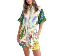 Tenues 2 pièces bohème pour femme - Imprimé graffiti - Ensemble assorti à manches courtes et short avec poches - Vêtement de détente hawaïen, #1, XXL
