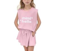Tenues 2 pièces pour Filles, Hauts et Shorts sans Manches à col Rond avec Poches, Ensembles de Shorts d'été décontractés Ensemble Fille (12-13 Years)