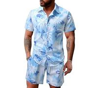 Tenues 2 pièces pour Hommes Chemise hawaïenne à Manches Courtes à imprimé Tropical et Short Ensemble décontracté Tenues 2 pièces