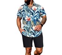 Tenues 2 pièces pour Hommes Chemise hawaïenne à Manches Courtes à imprimé Tropical et Short Ensemble décontracté Tenues 2 pièces