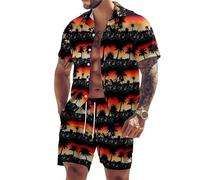 Tenues 2 pièces pour Hommes Chemise hawaïenne à Manches Courtes à imprimé Tropical et Short Ensemble décontracté Tenues 2 pièces
