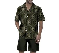 Tenues 2 pièces pour Hommes Rayures Horizontales Chemise à Manches Courtes imprimée et Short Ensemble Plage Tropicale Vacances Survêtement Ensembles
