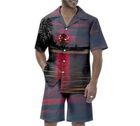 Tenues 2 pièces pour Hommes Rayures Horizontales Chemise à Manches Courtes imprimée et Short Ensemble Plage Tropicale Vacances Survêtement Ensembles