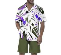 Tenues 2 pièces pour Hommes Rayures Horizontales Chemise à Manches Courtes imprimée et Short Ensemble Plage Tropicale Vacances Survêtement Ensembles