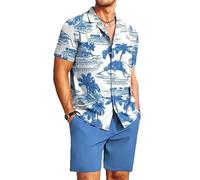 Tenues 2 pièces pour Hommes Survêtement à Manches Courtes Chemise et Short boutonnés imprimés à Pois Ensemble Vacances Tenues de Plage