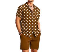 Tenues 2 pièces pour Hommes Survêtement à Manches Courtes Chemise et Short boutonnés imprimés à Pois Ensemble Vacances Tenues de Plage