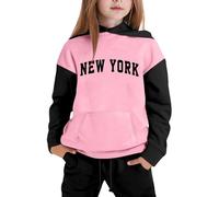 Tenues d'automne 2 pièces pour filles - Survêtement à capuche New York confortable à manches longues - Ensemble de survêtement décontracté à manches longues - Ensemble de survêtement à carreaux aux