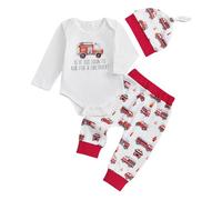 Tenues d'automne pour bébé garçon, bâton de poisson/camion de pompiers, body pantalon de jogging, chapeau mignon 3 pièces nouveau-né vêtements de bienvenue à la maison 0 3 6 12 18 mois, blanc, 9-12