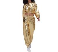 Tenues de carnaval pour femme - Manches longues - Brillantes - Métalliques - Hauts - Sweatshirts - Clubwear - Tenue de fête - Veste polaire pour femme - Noir - Sans, or, M