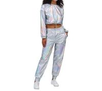 Tenues de carnaval pour femme - Manches longues - Brillantes - Métalliques - Hauts - Sweatshirts - Clubwear - Tenue de fête - Sweat à capuche bleu pour femme, Gris clair., XXL