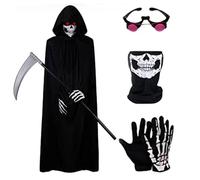 Tenues de cosplay, 5pcs / set Grim Reaper Costume, Eyes brillants Cosplay tenues, costumes d'Halloween effrayants noirs pour les fêtes costumées d'Halloween, les fêtes, S