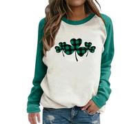 Tenues de la Saint-Patrick pour femme - Pull à manches longues - Haut de la Saint-Patrick - Motif trèfle et étoile - Imprimé drapeau - Couleur unie - T-shirts à col rond - Vêtements de printemps pour