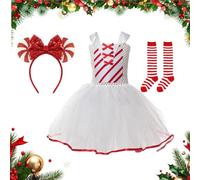 Tenues de Noël pour filles Robe en tulle sans manches avec un serre-tête | Tenue cosplay de Noël avec collants pour filles de 2 à 12 ans, événement de carnaval, spectacle
