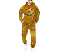 Tenues de NoëL pour PoupéEs Ensemble 2 pièces Sweat à Capuche et Pantalon de Jogging imprimés pour garçons,Tenue d'intérieur en Polaire Chaude Les fêtes(Gold,3-4 Ans)