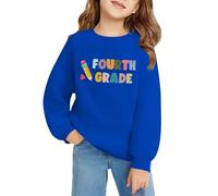 Tenues de premier jour d'école pour filles de quatrième année pour la rentrée scolaire Sweat-shirt confortable col rond hauts amples décontracté automne tendance pull à capuche Preppy, bleu, 3-4 ans