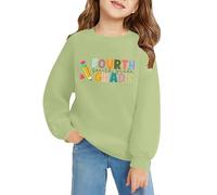 Tenues de premier jour d'école pour filles de quatrième année pour la rentrée scolaire Sweat-shirt confortable col rond hauts amples décontracté automne tendance pull à capuche Preppy, vert clair, 8-9