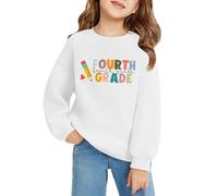 Tenues de premier jour d'école pour filles de quatrième année pour la rentrée scolaire Sweat-shirt confortable col rond hauts amples décontracté automne tendance pull à capuche Preppy, blanc, 6-7 ans