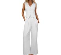 Tenues De Sport- Ensemble Lin Femme Gilet Stretch Décontracté D'été avec Pantalon Large Tenue éléGante Deux Pièces pour Le Travail 2026