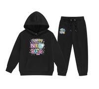 Tenues De Sport -Short Fille 8 Ans Ensemble pull pantalon capuche manches longuess d'âge moyen plus âgés du Nouvel An 2025 (Black 8-9 Years)