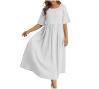 Tenues d'été pour femme - Col rond - Manches cinq points - Avec poche lâche - Robe élégante et décontractée, blanc, XL